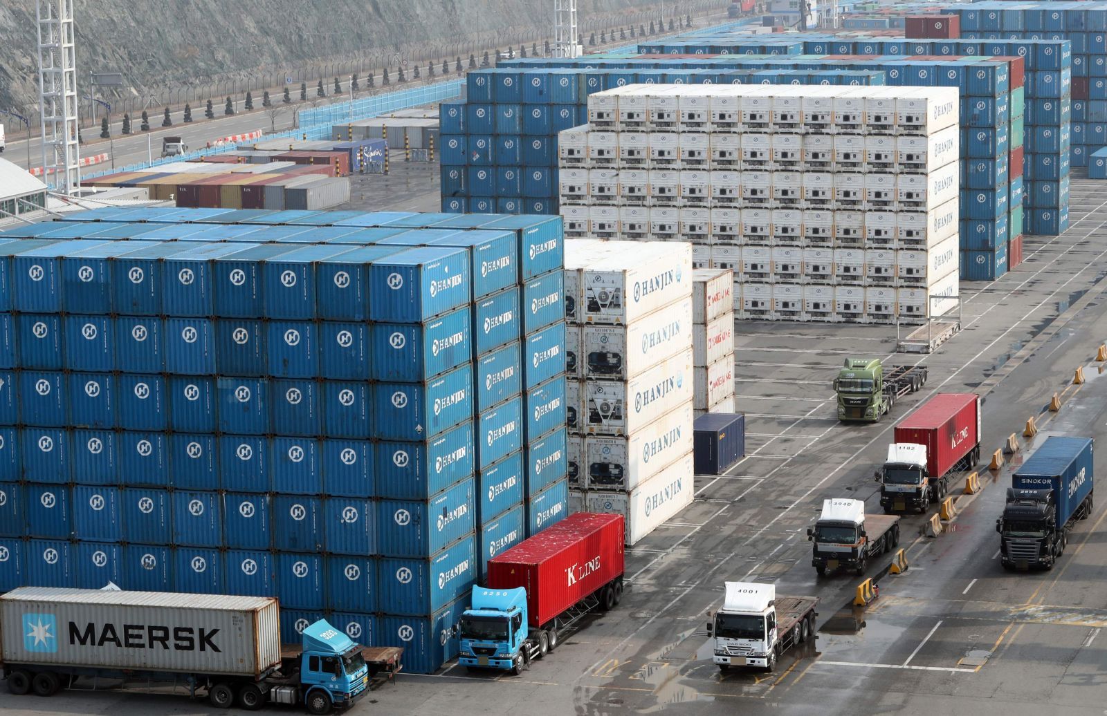 Trade containers stacked at a South Korean port