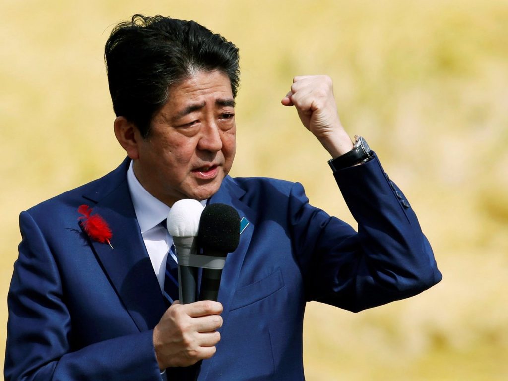 Japan's Prime Minister Shinzo Abe, who is also ruling Liberal Democratic Party leader, attends a Japanese election campaign rally in Fukushima, Japan, October 10, 2017.