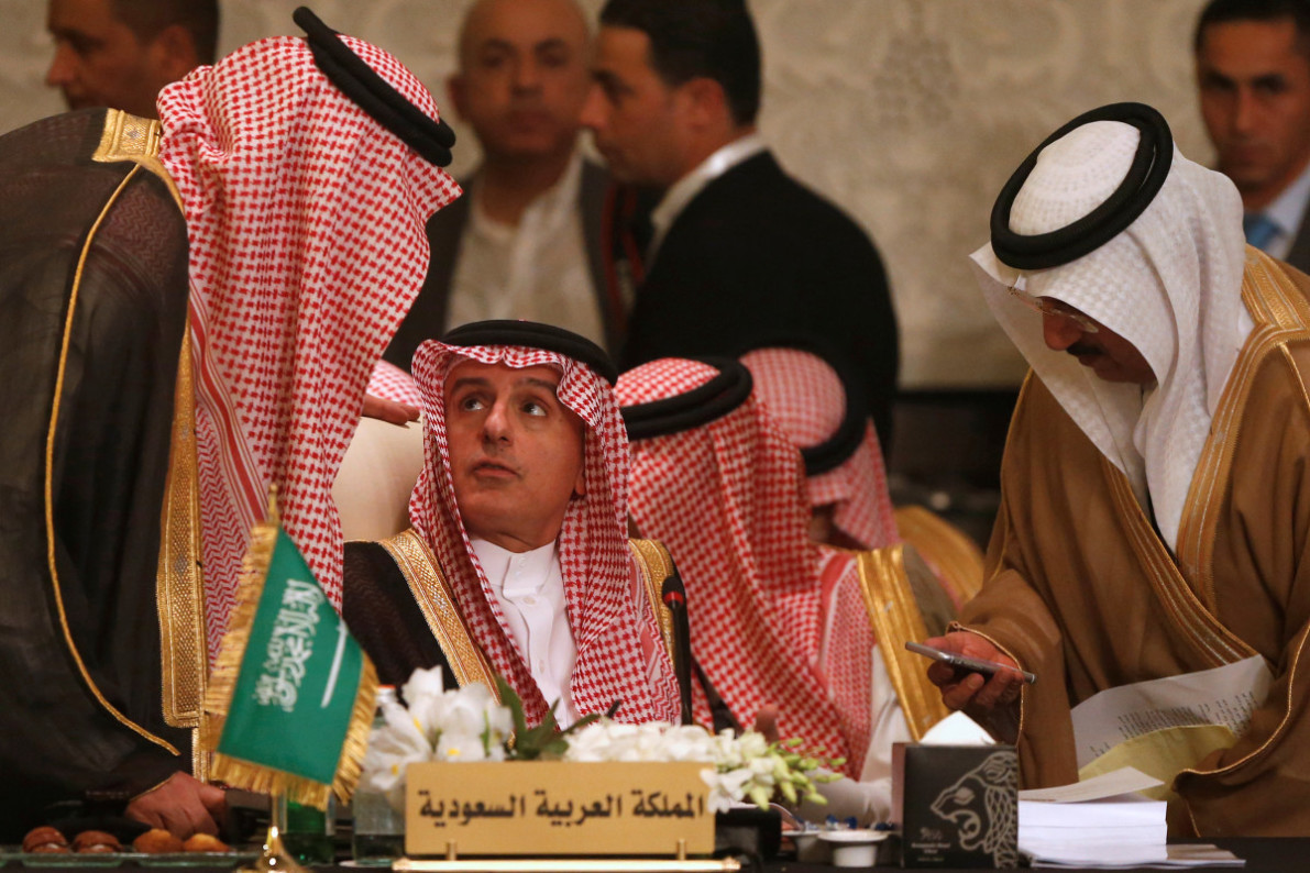 Saudi Arabia’s Foreign Minister Adel al-Jubeir attends the preparatory meeting of Arab Foreign ministers of the 28th Ordinary Summit of the Arab League at the Dead Sea