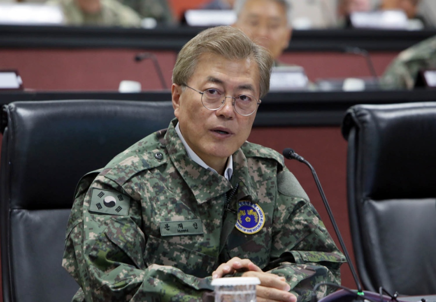 South Korean President Moon Jae-in speaks during his first official visit to Yongsan Garrison in Seoul, South Korea. (OPCON)