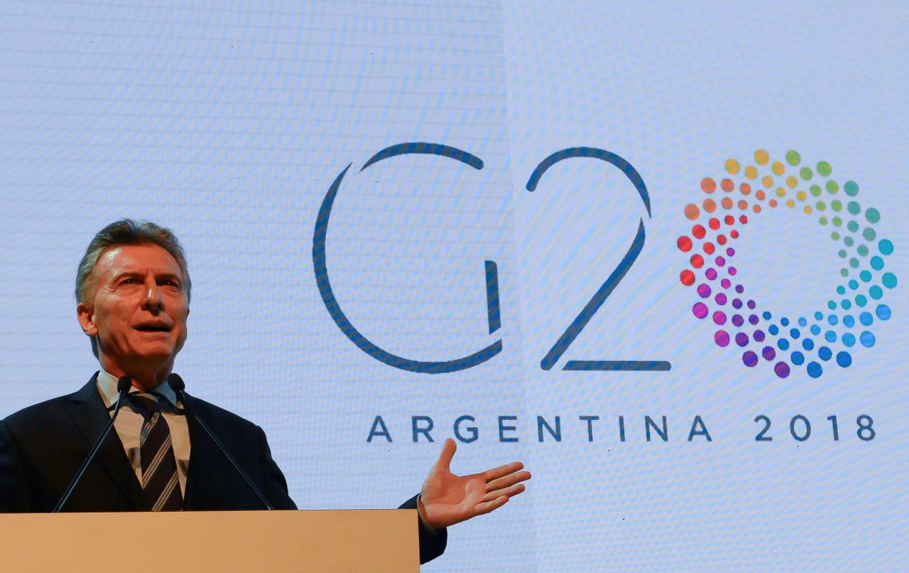 Argentina’s President Macri speaks during a ceremony to launch Argentina’s one-year presidency of the G20 in Buenos Aires