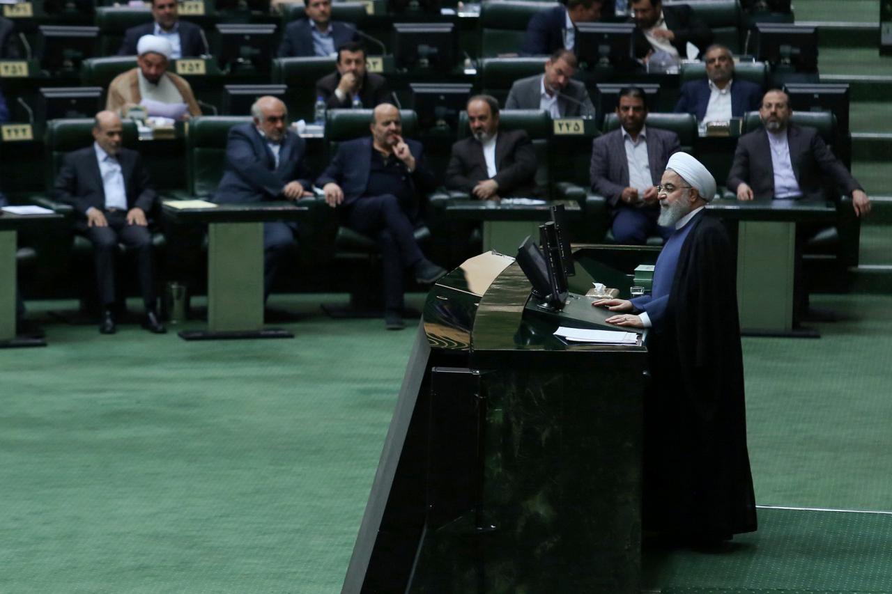 Iranian President Hassan Rouhani speaks during a parliamentary session in Tehran