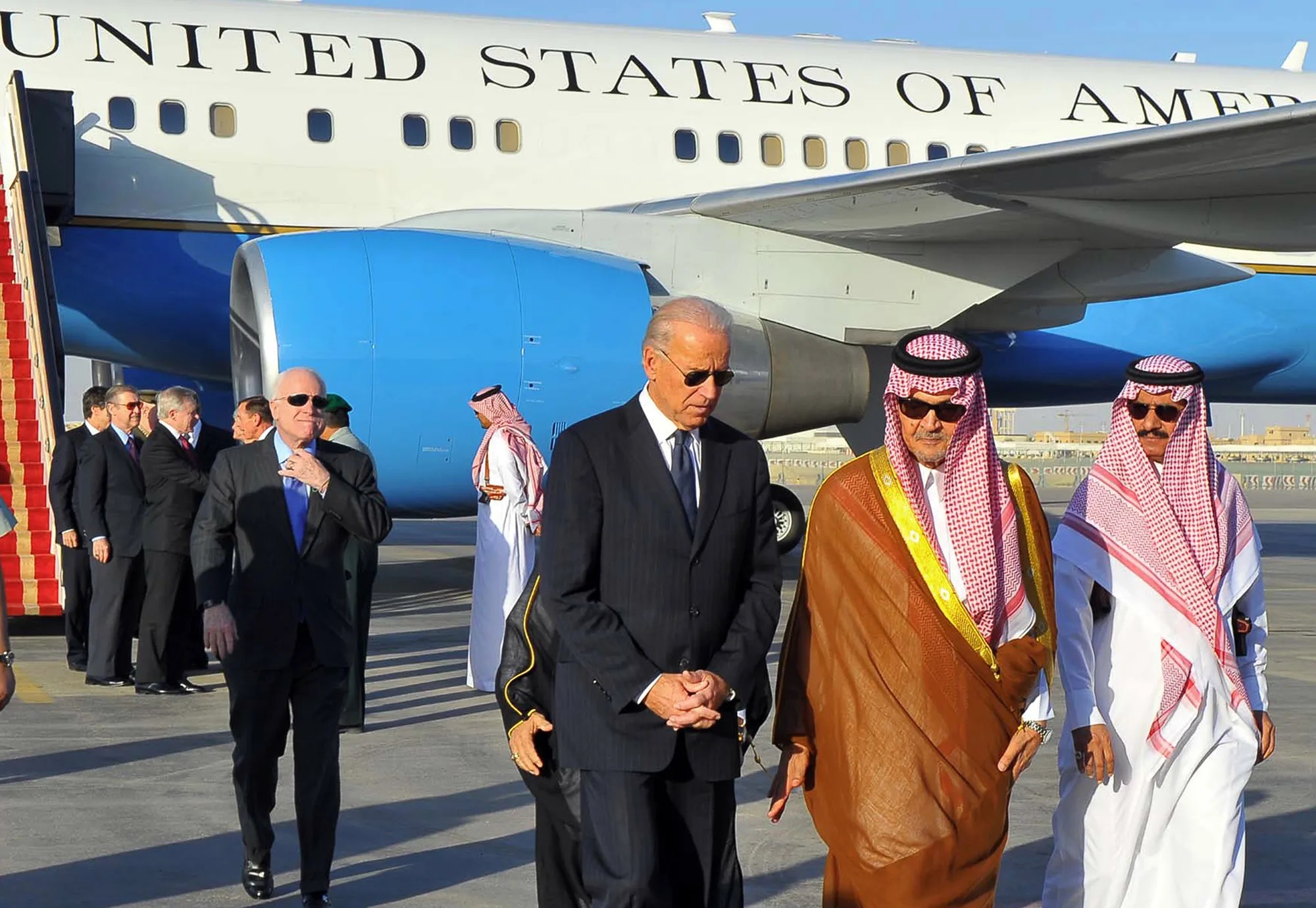 Joe Biden in front of Air Force One in Saudi Arabia