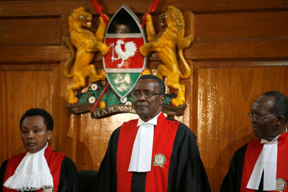 Kenya's Supreme Court judge chief justice David Maraga presides before delivering the ruling ...