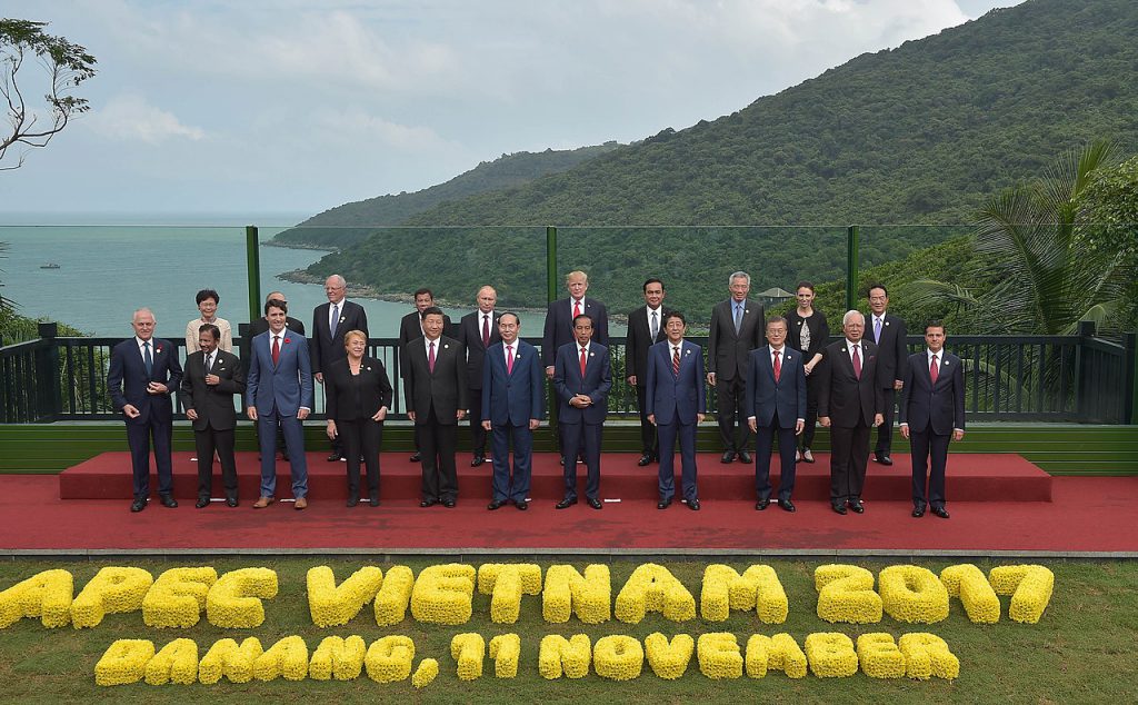 Portrait of the leaders of the member economies of APEC at the APEC Vietnam 2017 Summit. / Asia's economic leadership turmoil