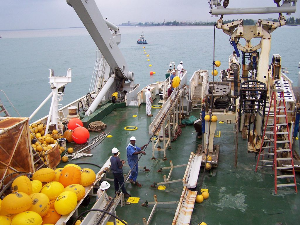 Cable being deployed off Poti Georgia, July 2008