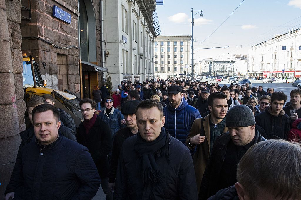 The Russian opposition leader Alexei Navalny marches on Tverskaya street / Russia's presidential election