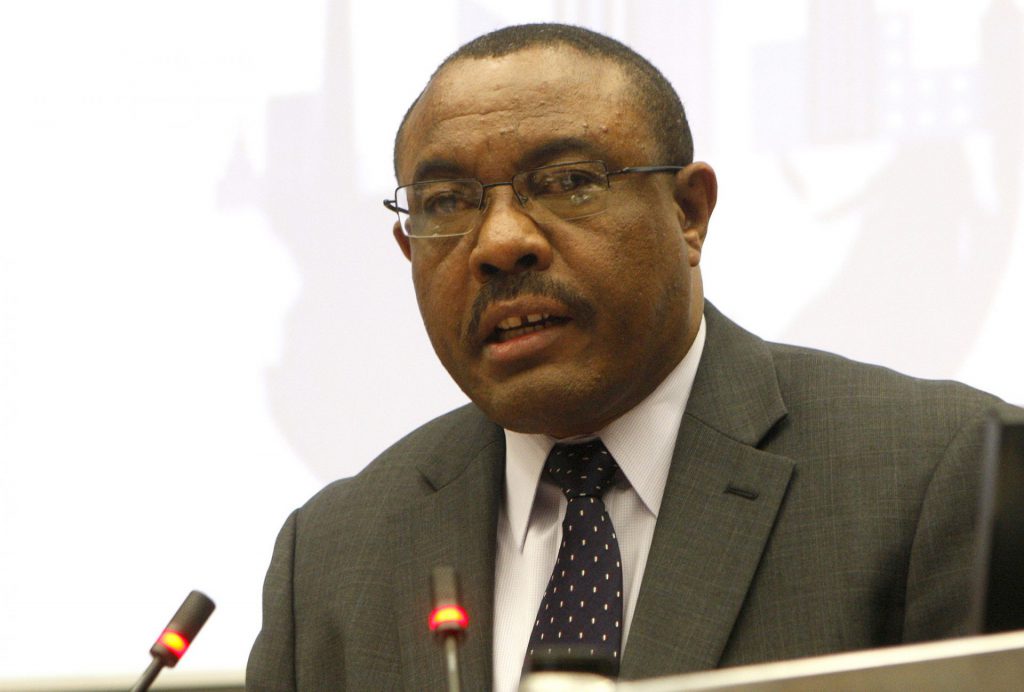 Hailemariam Desalegn, Ethiopia's Prime Minister, during his speech at the Second UNIDO forum on partnerships to scale up investment for inclusive and sustainable industrial development. / Ethiopian protests