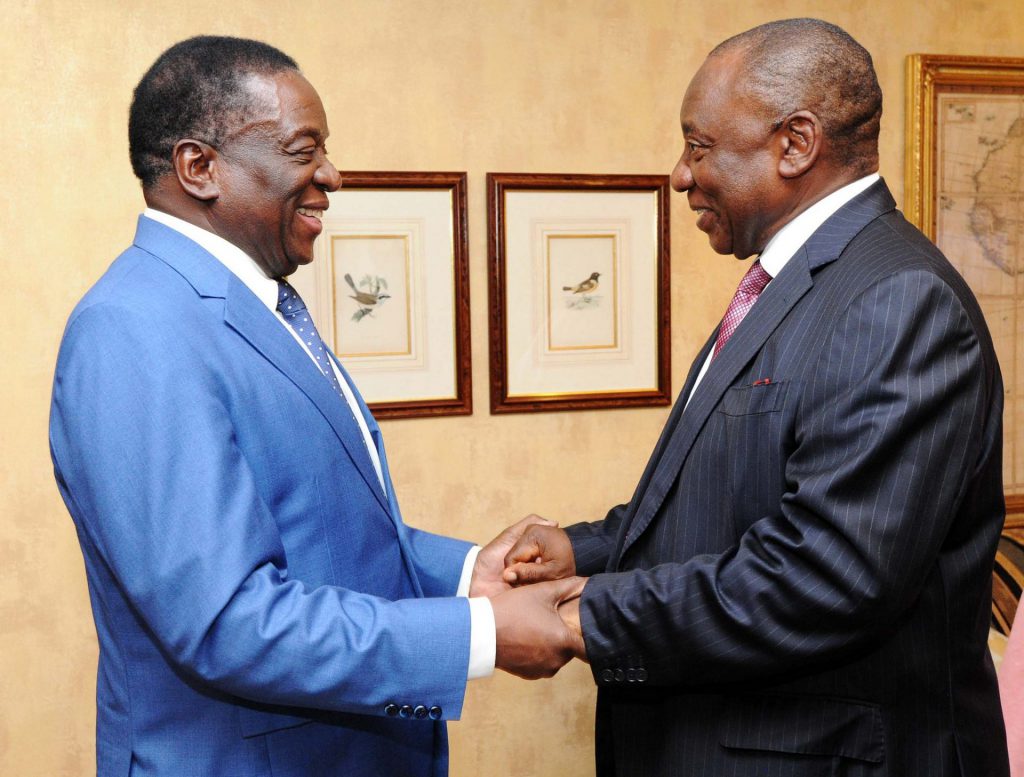 Deputy President Cyril Ramaphosa pays a courtesy call on President Emmerson Mnangagwa of Zimbabwe at the Sheraton Hotel in Pretoria / Zimbabwe into a new era