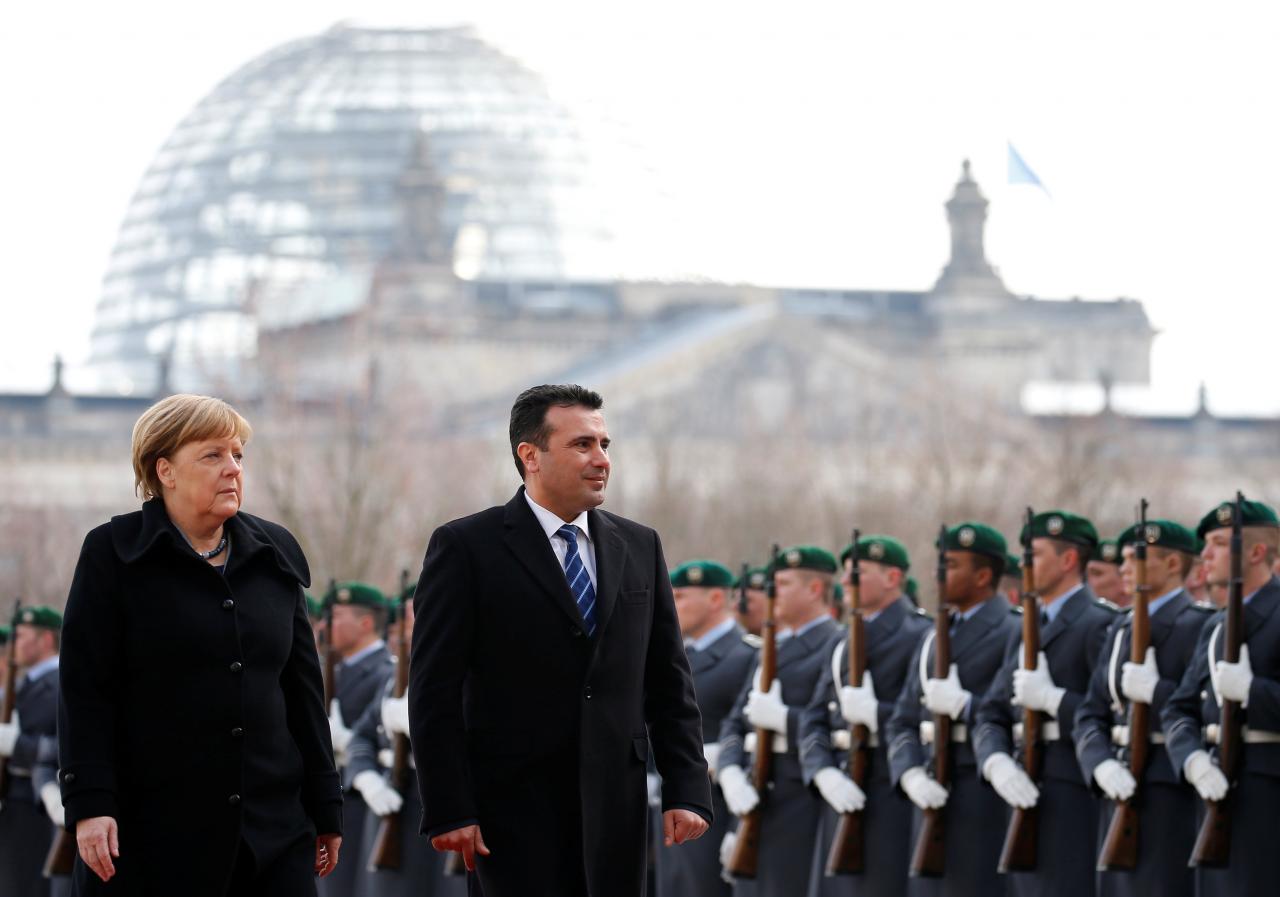 Chancellor Merkel receives Macedonian Premier Zaev for talks in the Chancellery in Berlin