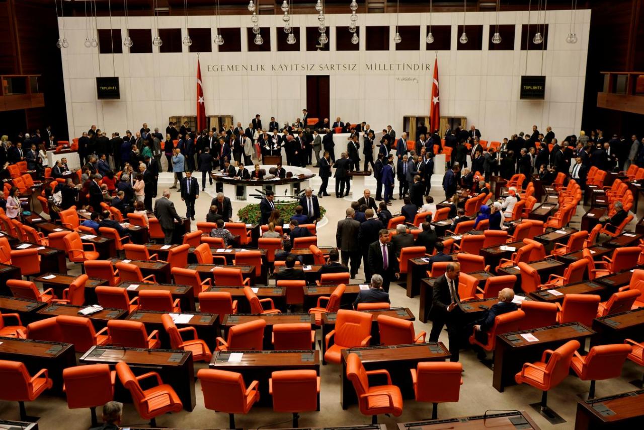 Turkish lawmakers attend a debate at the Turkish parliament in Ankara
