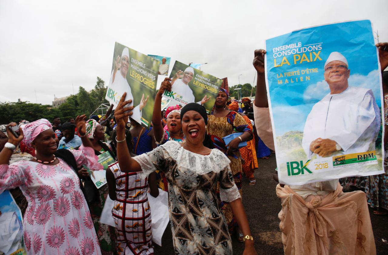 Supporters of Ibrahim Boubacar Keita, President of Mali and candidate for Rally for Mali party (RPM) attend a rally in Bamako, Mali