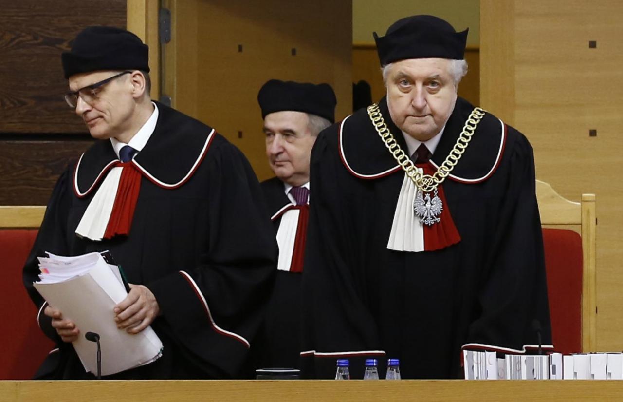 Rzeplinski, head of Poland’s Constitutional Court, and judges attend a session at the Constitutional Tribunal in Warsaw