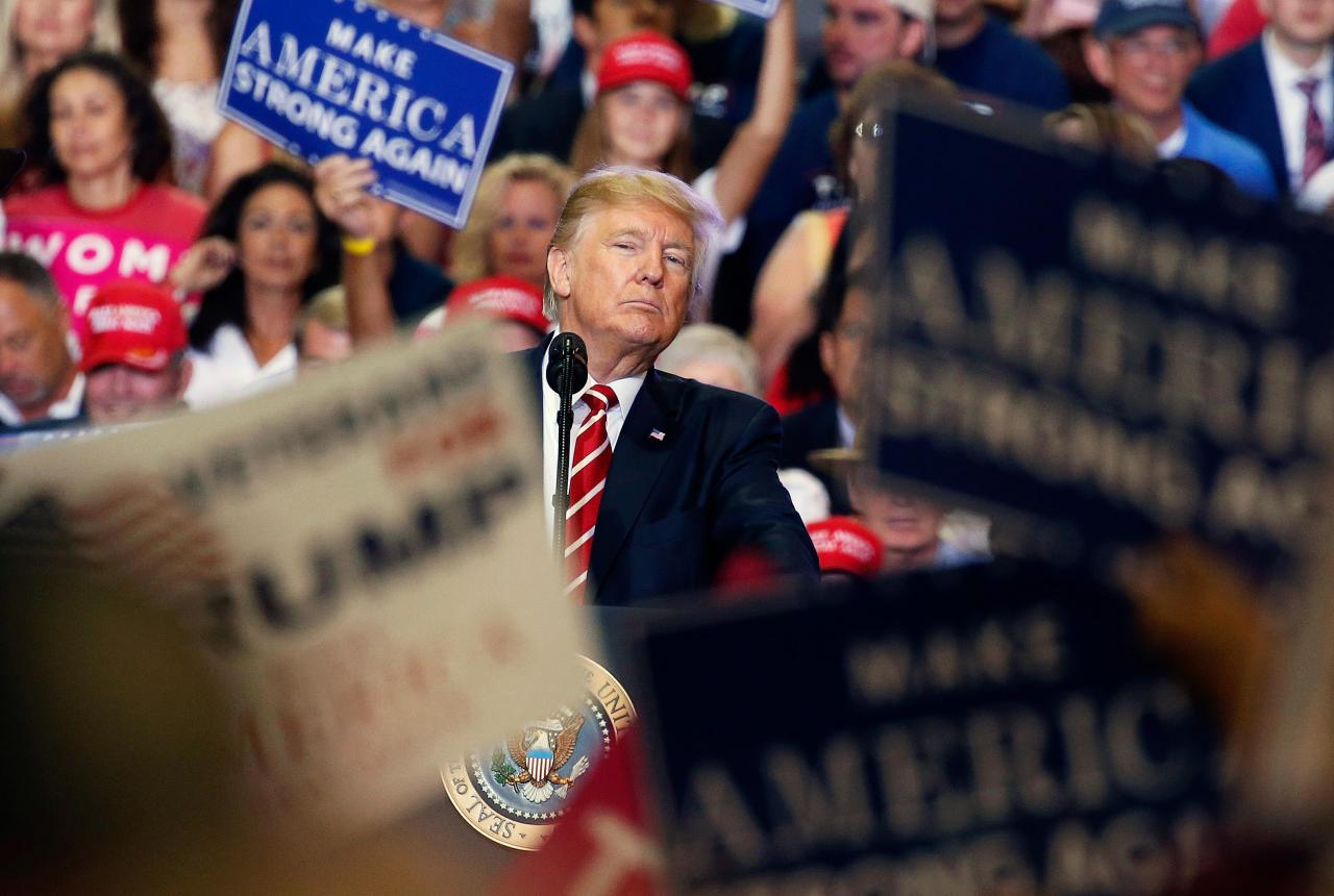 U.S. President Donald Trump speaks at a campaign rally in Phoenix, Arizona