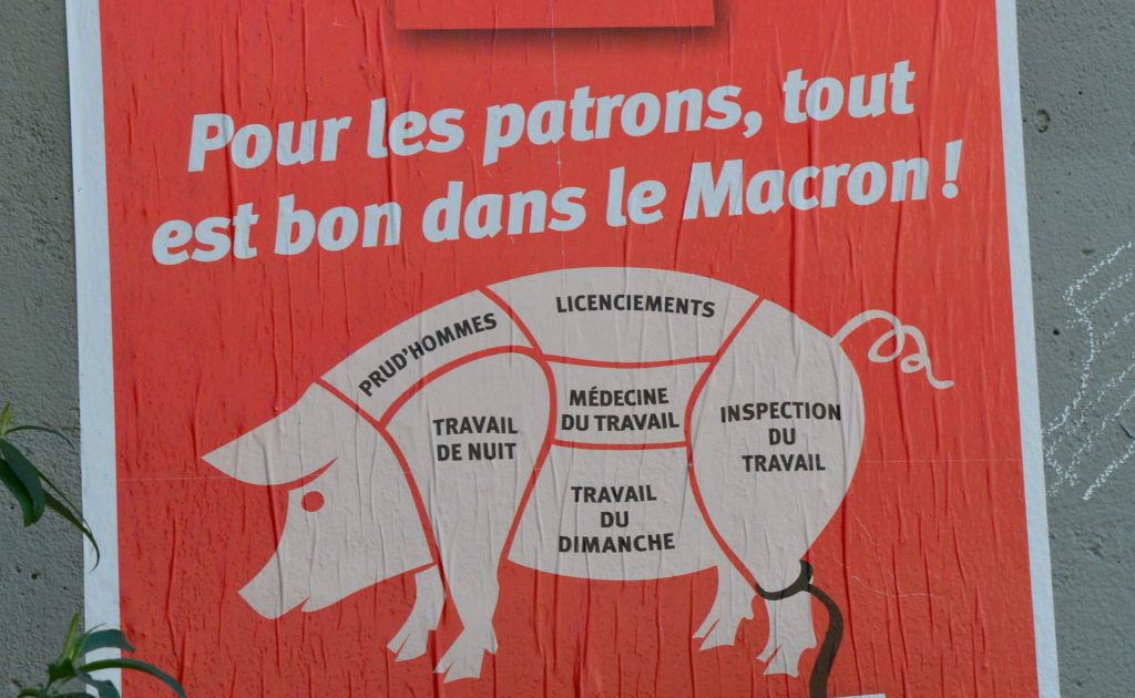 Detail of a NPA poster against Macron's laws / Benalla