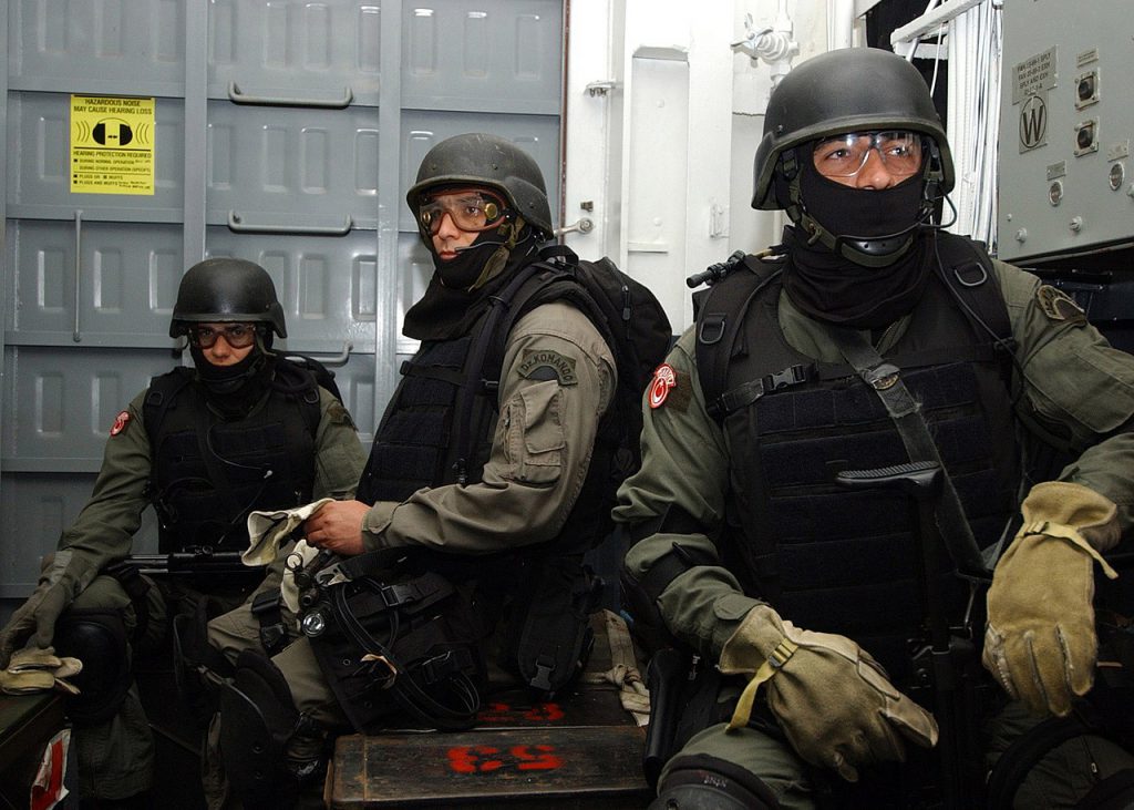 Turkish navy sailors aboard en:USS Nassau (LHA 4) stand by aboard to conduct maritime interdiction operations, as part of exercise Phoenix Express 2007 being conducted in the Atlantic Ocean.
