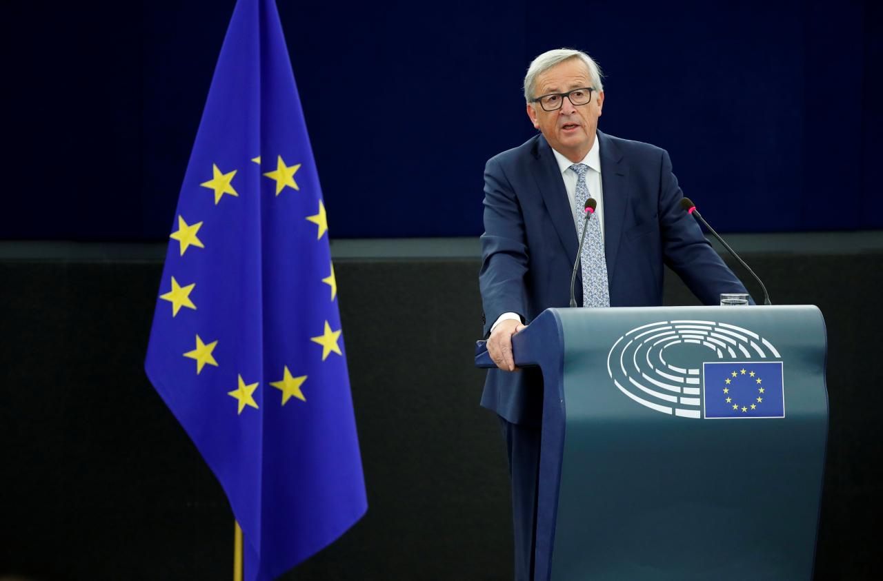 European Commission President Juncker addresses the European Parliament during a debate on The State of the European Union in Strasbourg