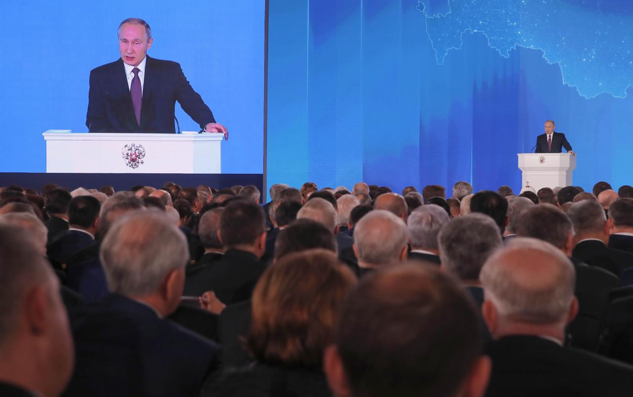 Russian President Putin delivers his annual state of the nation address to the Federal Assembly in Moscow