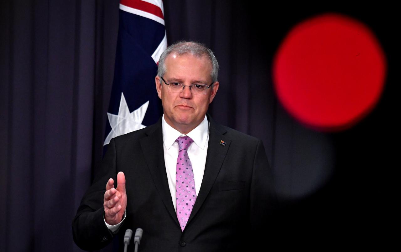 Prime Minister Scott Morrison speaks to the media during a press conference at Parliament House in Canberra
