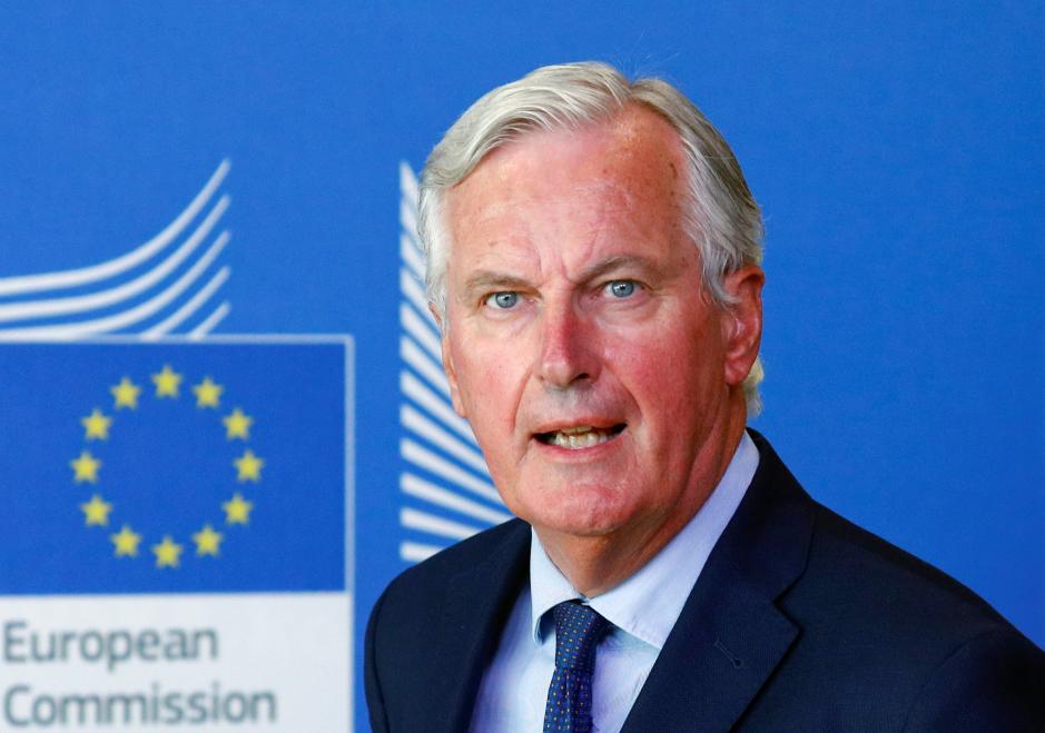 European Union’s chief Brexit negotiator, Michel Barnier attends a media briefing with Britain’s Secretary of State for Exiting the European Union, Dominic Raab, after a meeting at the EU Commission headquarters in Brussels