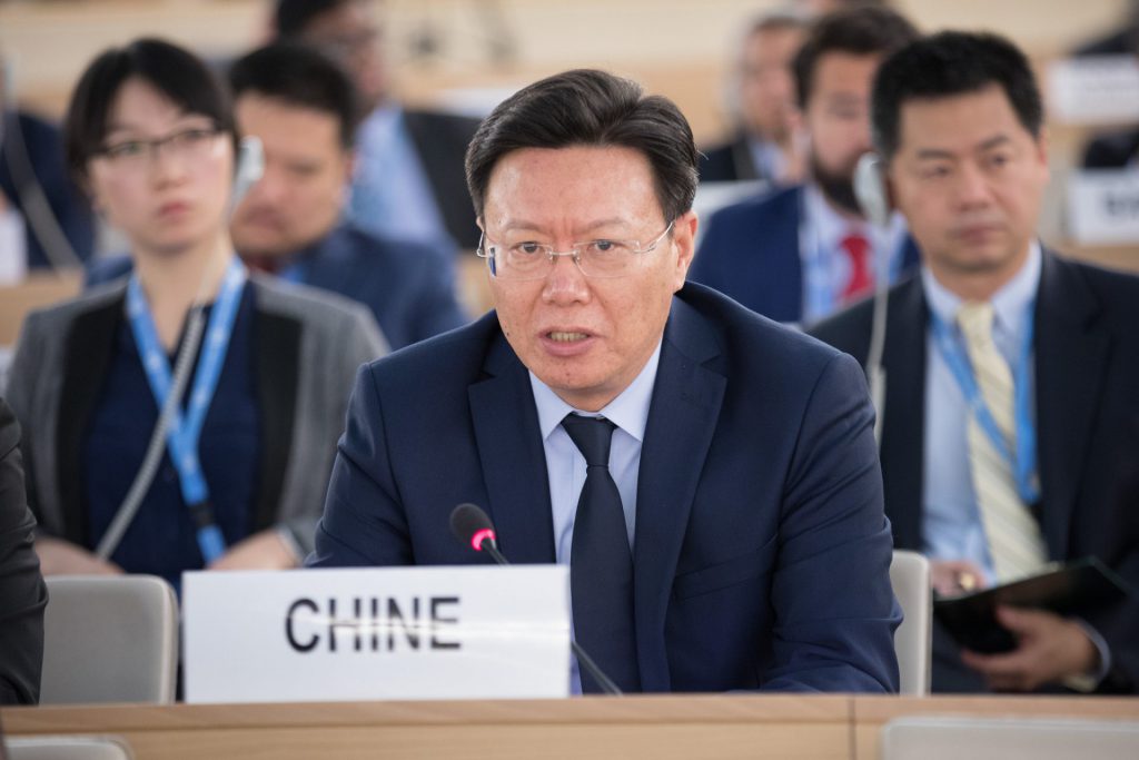Yu Jianhua, Permanent Representative of China to the United Nations Office at Geneva speaks at the Human Rights Council special session on “the deteriorating human rights situation in the occupied Palestinian territory, including East Jerusalem”. / diplomatic bullying