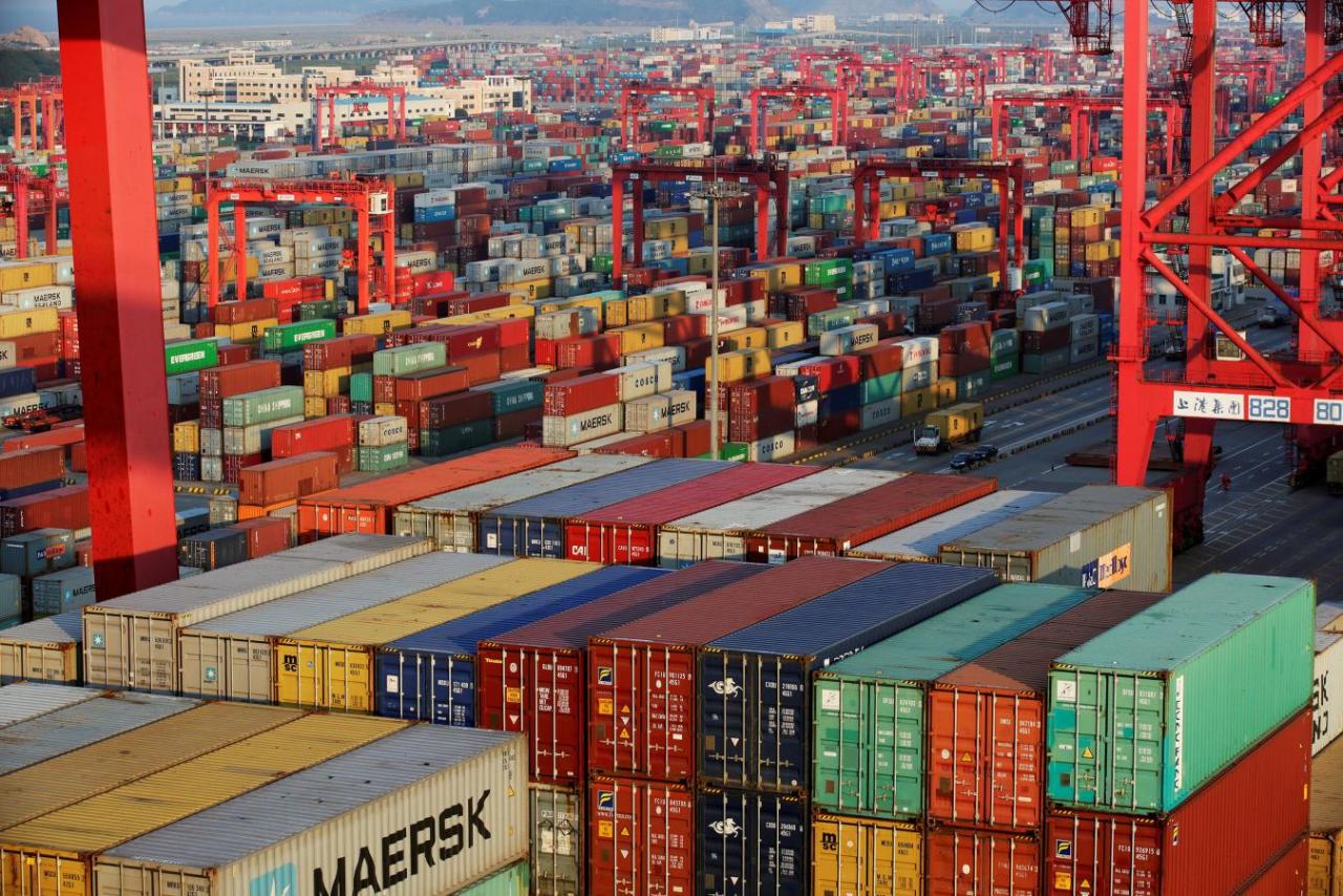 Container boxes are seen at the Yangshan Deep Water Port, part of the Shanghai Free Trade Zone, in Shanghai