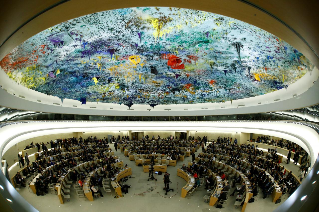 Overview of the United Nations Human Rights Council is seen in Geneva