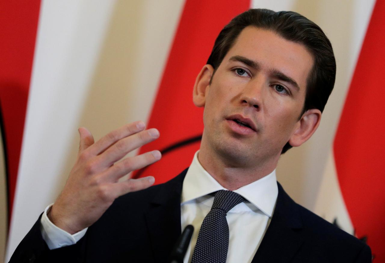 Austria’s Chancellor Kurz addresses the media after a cabinet meeting in Vienna