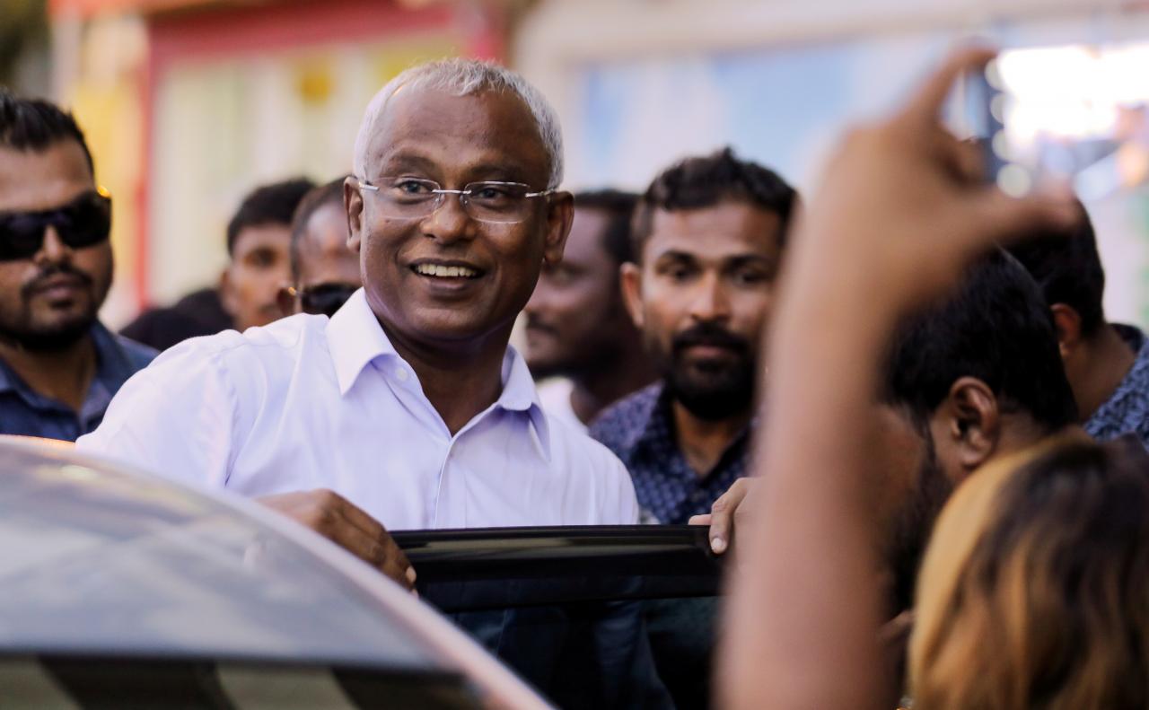 Maldivian president-elect Mohamed Solih arrives at an event with supporters in Male