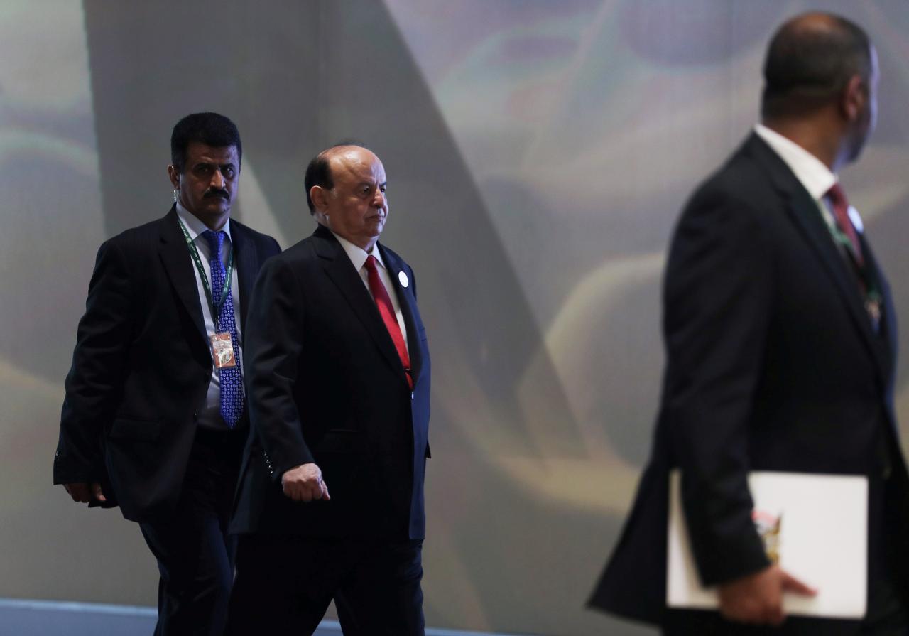 FILE PHOTO: Yemen’s President Abd-Rabbu Mansour Hadi is pictured ahead of the 29th Arab Summit in Dhahran, Saudi Arabia