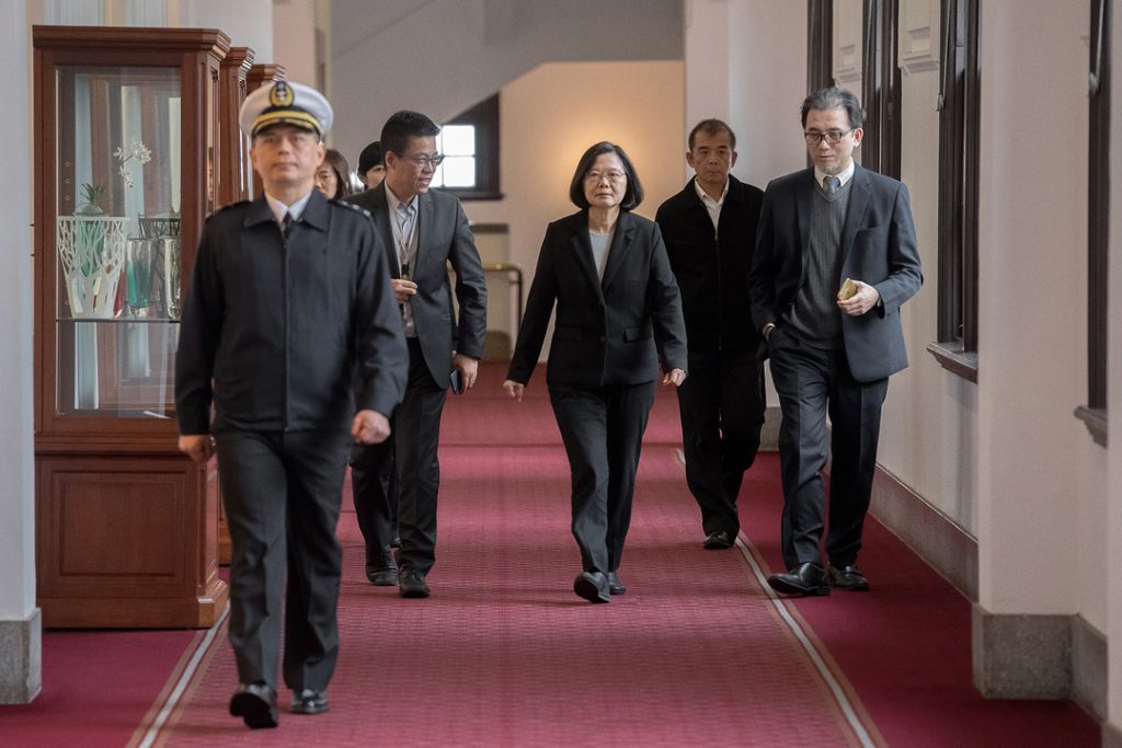 Tsai Ing-wen walks to the podium before delivering a speech on Jan. 2 in response to a morning address by Chinese President Xi Jinping. / message to compatriots