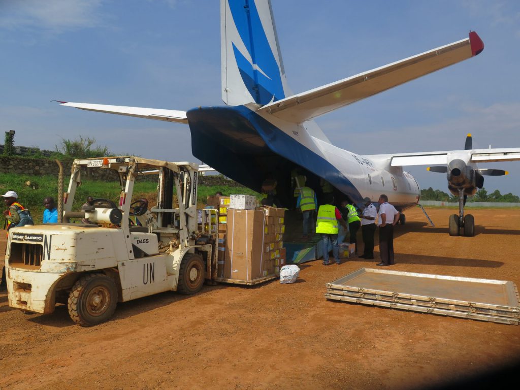 Arrival of medical logistics at the Beni Airport fot the fight against the spread of Ebola in the region.