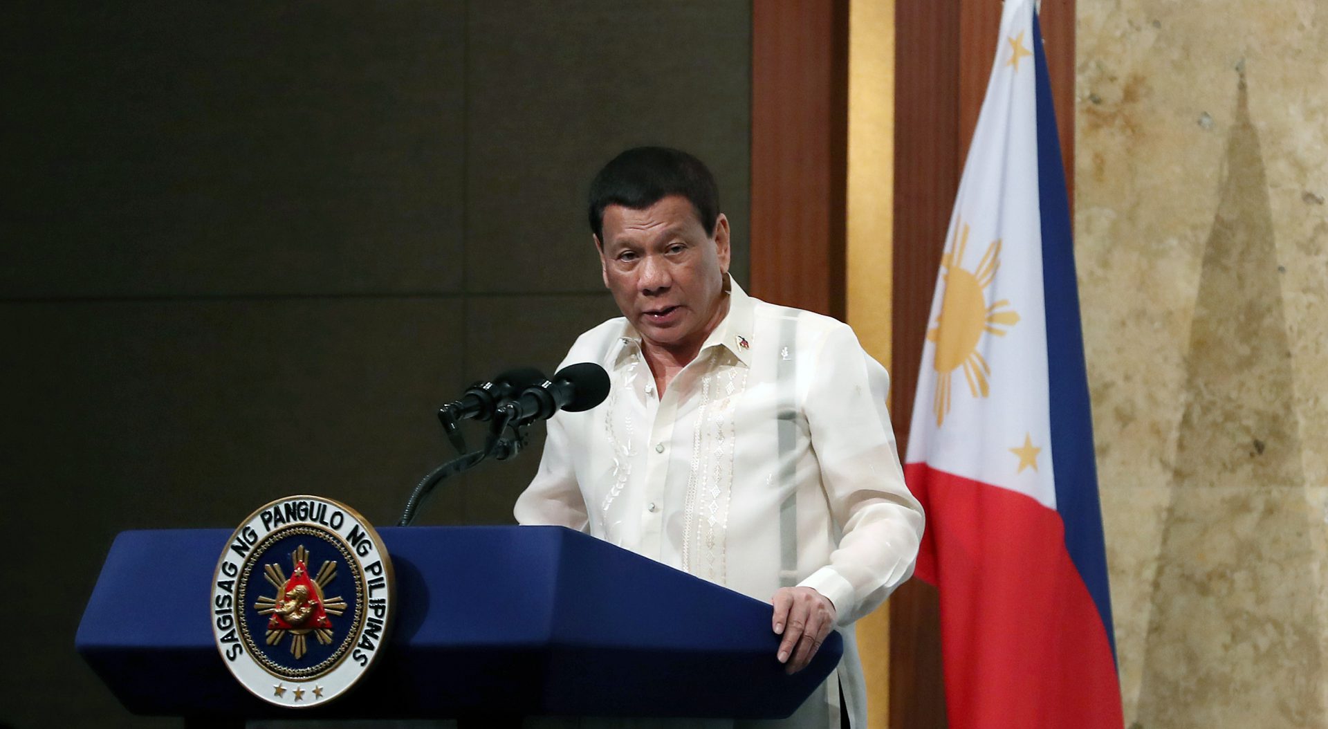 Rodrigo Duterte Philippines President attends business forum at Lotte Hotel in Seoul